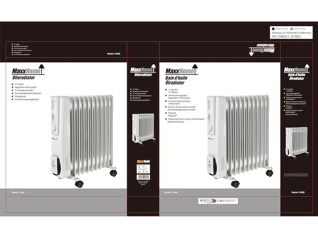 Maxxhome elektrische olieverwarming - thermostaat - 4 wielen - oververhittingsbeveiliging - 11 lamellen - 2500w - afbeelding 6 van  6