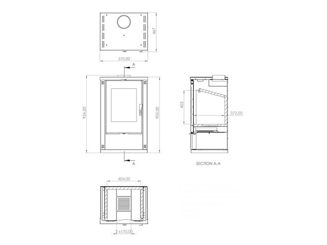 Maxxhome moderne houtkachel - 9 kw - 57x47x93cm - geschikt voor ruimtes tot 200 m³ - zwart - afbeelding 3 van  3