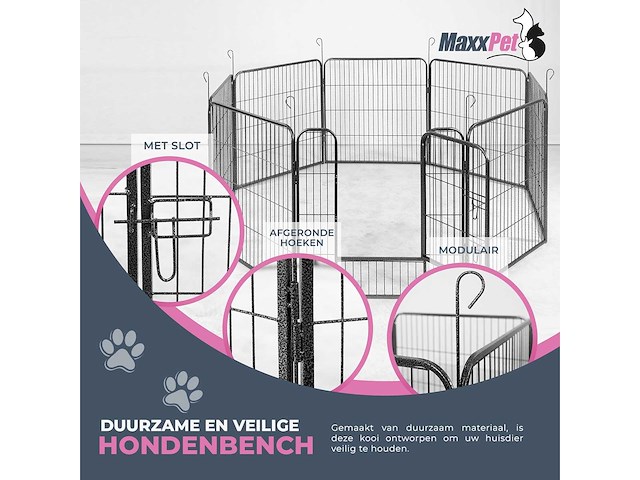 Maxxpet 20144 hondenren puppyren met 8 panelen - staal - 78x78cm - ø 210 cm - afbeelding 3 van  4