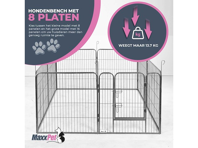 Maxxpet 20144 hondenren puppyren met 8 panelen - staal - 78x78cm - ø 210 cm - afbeelding 2 van  6