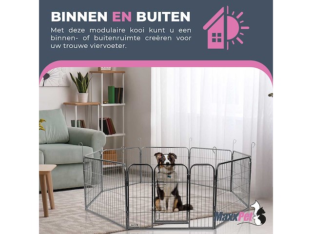 Maxxpet 20148 hondenren puppyren met 8 panelen - staal - 78x100cm - ø 210 cm - afbeelding 3 van  6