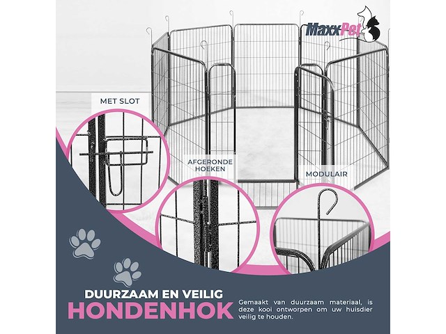 Maxxpet 20148 hondenren puppyren met 8 panelen - staal - 78x100cm - ø 210 cm - afbeelding 4 van  6