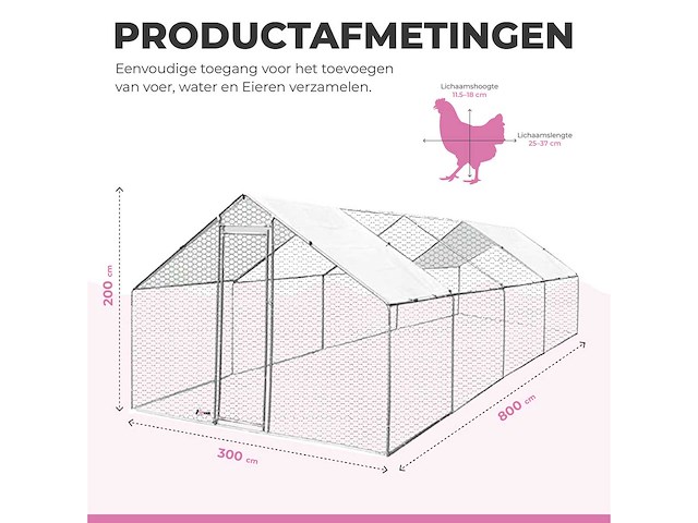 Maxxpet 88132 kippenren - kippenhok metaal - 3x8x2m - afbeelding 2 van  4