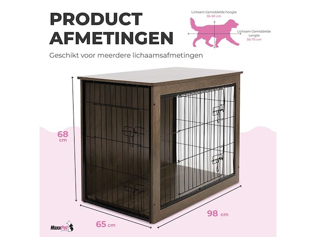 Maxxpet 88145 houten hondenbench 98x65x68cm - afbeelding 2 van  4