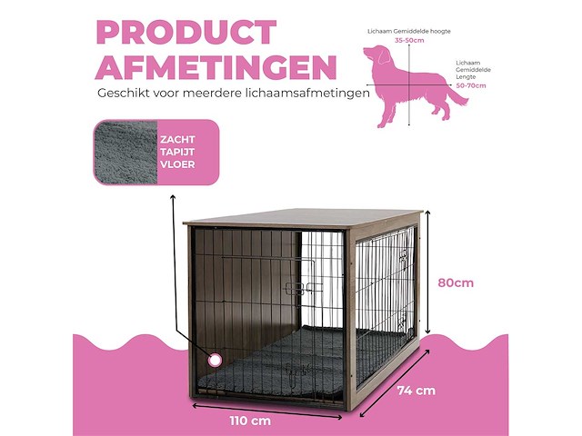 Maxxpet 88146 houten hondenbench 110x74x80cm - afbeelding 3 van  5
