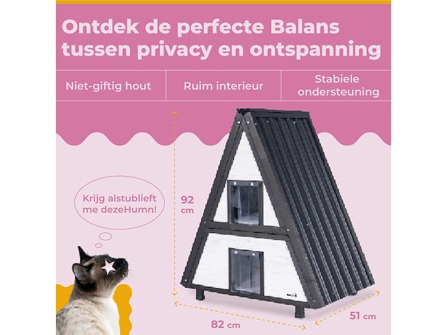 Maxxpet 88333 kattenhuis - kattenhok voor buiten weerbestendig 82x51x92cm - afbeelding 2 van  4