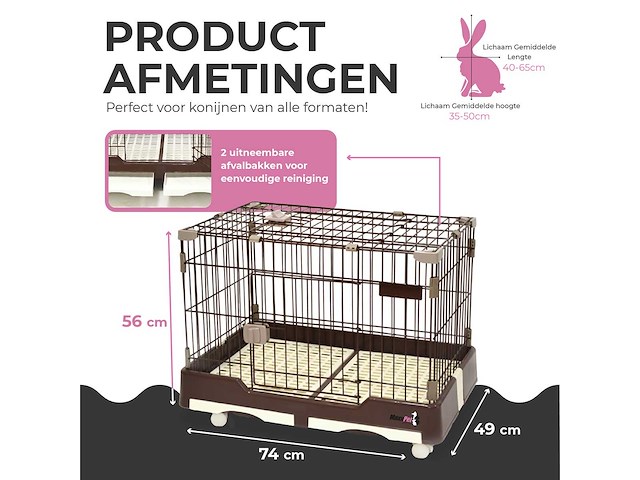 Maxxpet 88395 konijnenhok 74x49x56cm - afbeelding 2 van  3