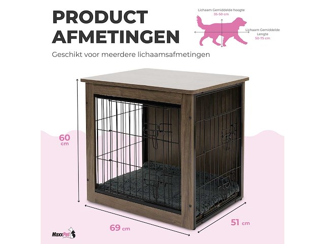 Maxxpet houten 88143 houten hondenbench 69x51x60cm - afbeelding 2 van  4