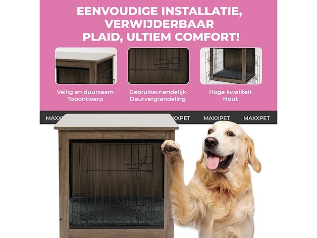 Maxxpet houten 88143 houten hondenbench 69x51x60cm - afbeelding 3 van  4