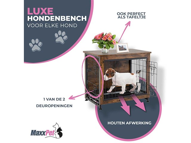 Maxxpet houten hondenbench - hondenhok - bench - hondenhuis - 63x51x59cm - afbeelding 2 van  6
