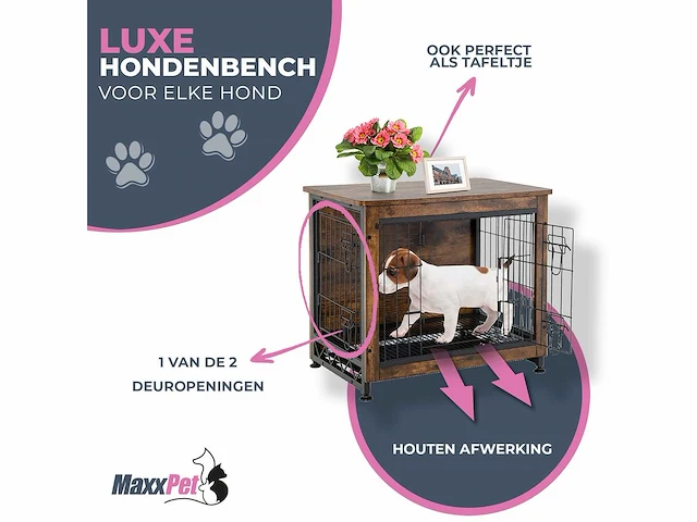 Maxxpet houten hondenbench - hondenhok - bench - hondenhuis - 63x51x59cm - afbeelding 2 van  6
