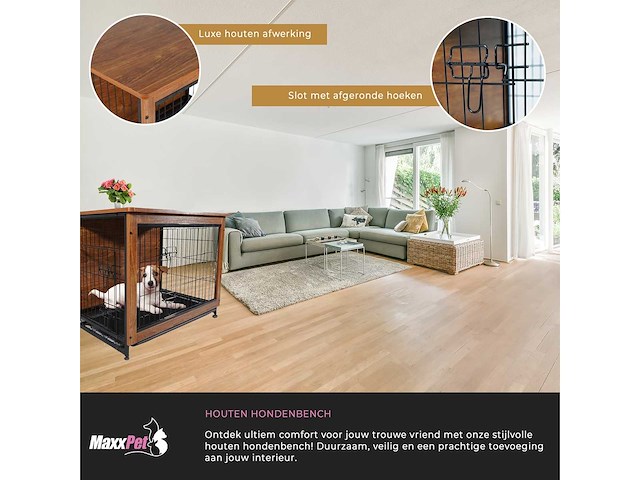 Maxxpet houten hondenbench - hondenhok - bench - hondenhuis - 83x55x64cm - afbeelding 3 van  5