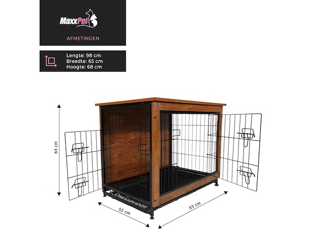Maxxpet houten hondenbench - hondenhok - bench - hondenhuis - 83x55x64cm - afbeelding 5 van  5