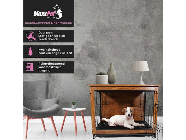Maxxpet houten hondenbench - hondenhok - bench - hondenhuis - 83x55x64cm - afbeelding 2 van  5