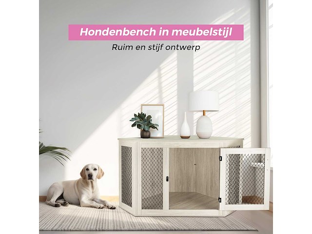 Maxxpet houten hondenbench hoekmodel 132x70x73 cm - afbeelding 2 van  5