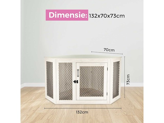 Maxxpet houten hondenbench hoekmodel 132x70x73 cm - afbeelding 4 van  5