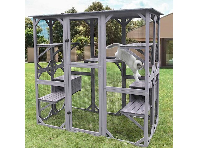 Maxxpet kattenkooi - kattenvolière - 166x90x180cm grijs - afbeelding 6 van  6