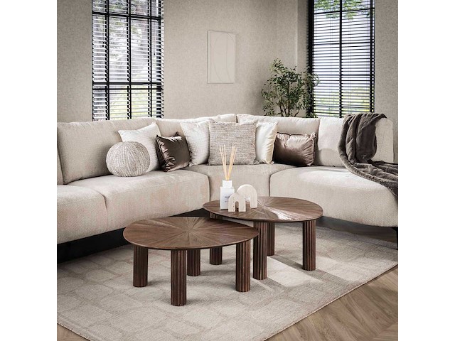 Maya teak driehoekige salontafel set/2 - espresso. - afbeelding 1 van  5