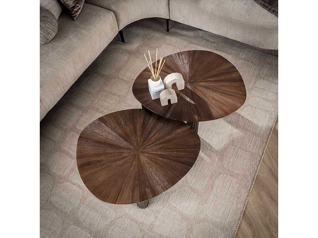 Maya teak driehoekige salontafel set/2 - espresso. - afbeelding 2 van  5