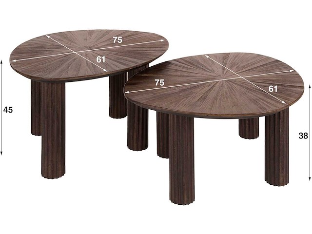 Maya teak driehoekige salontafel set/2 - espresso. - afbeelding 5 van  5