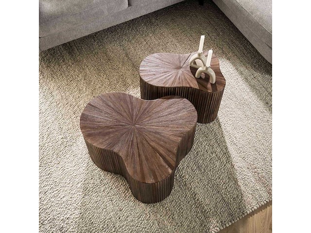 Maya teak shamrock salontafel set/2 - massief teak espresso - afbeelding 2 van  4