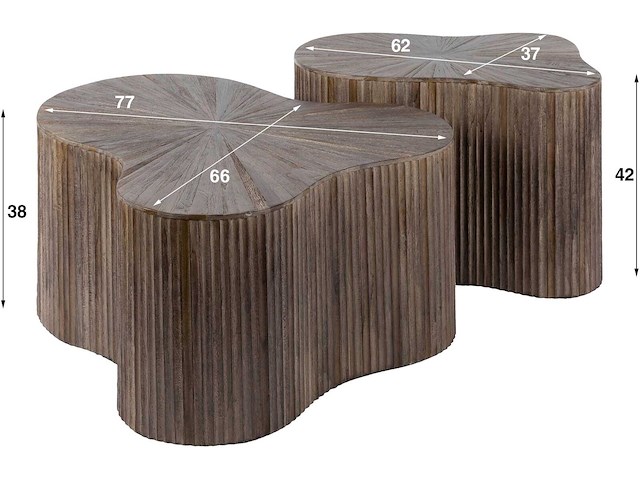 Maya teak shamrock salontafel set/2 - massief teak espresso - afbeelding 4 van  4
