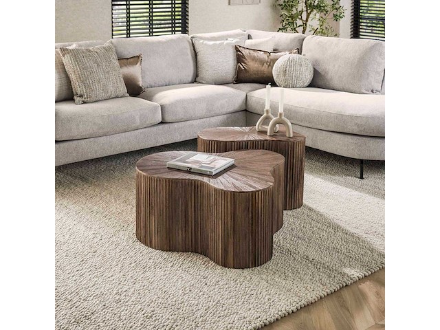Maya teak shamrock salontafel set/2 - massief teak espresso - afbeelding 1 van  4