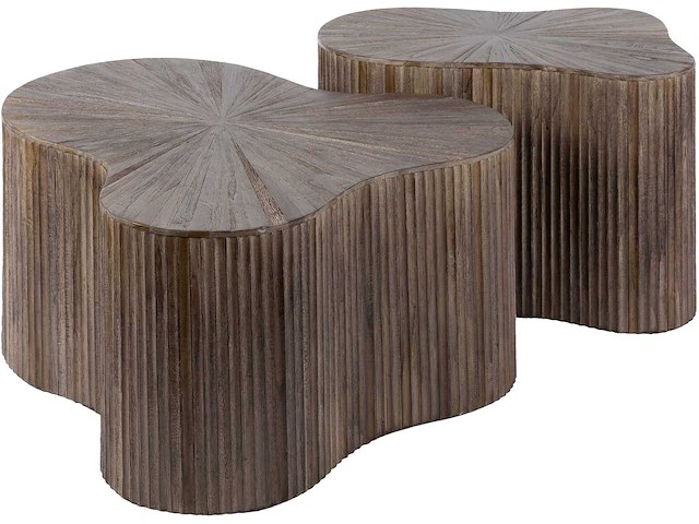 Maya teak shamrock salontafel set/2 - massief teak espresso - afbeelding 3 van  4