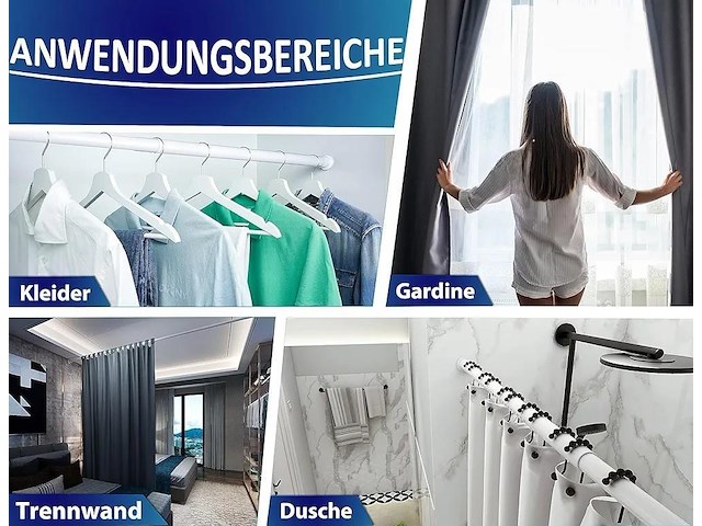 Meisenberg multifunctionele gordijnroede zonder boren, uitschuifbare stang - afbeelding 1 van  6