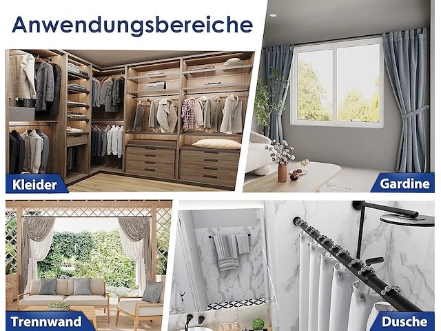 Meisenberg multifunctionele gordijnroede zonder boren, uitschuifbare stang - afbeelding 1 van  6
