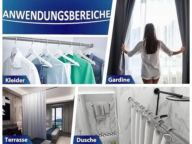 Meisenberg multifunctionele gordijnroede zonder boren, uitschuifbare stang - afbeelding 1 van  6