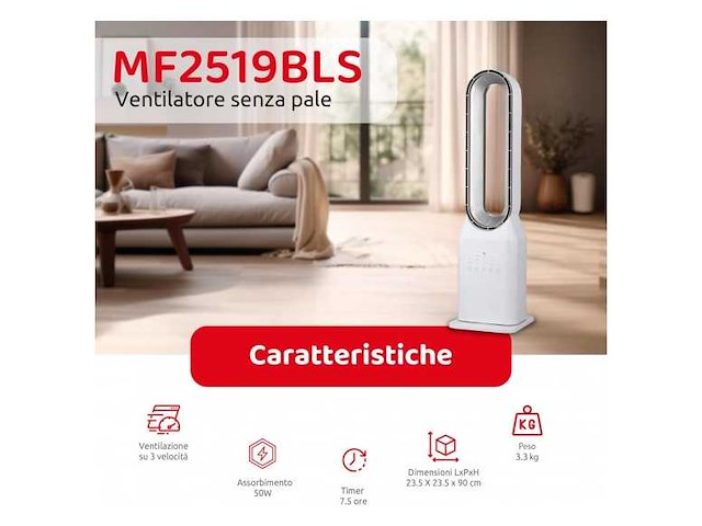 Melchioni-familie mf2519bls bladloze ventilator, 3 oscillatiesnelheden, 50 w - afbeelding 4 van  5