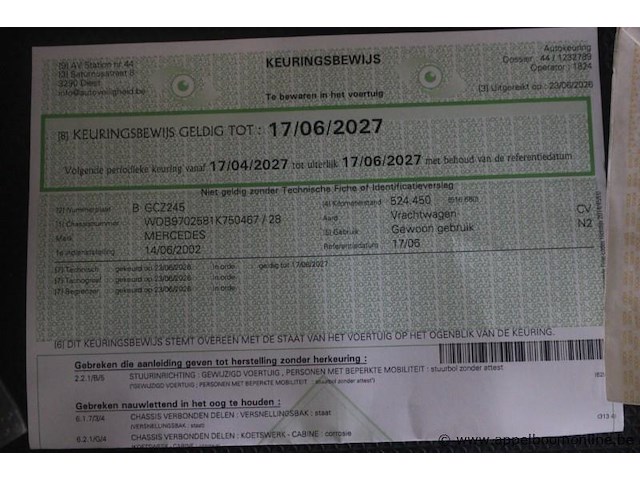 Mercedes atego, eerste inschrijving 14/06/2002, diesel, manueel, mtm 11.990 kg, tarragewicht 8.200 kg, 524 450km vlgs ltst keuring, open laadbak, chassisnummer wdb9702581k750467, keuring geldig tot 17/06/2027 - afbeelding 6 van  19