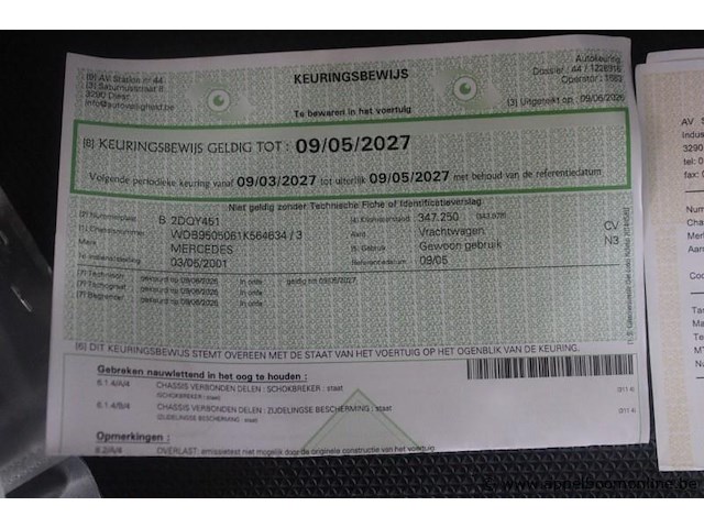 Mercedes-benz actros 1928/7.1, eerste inschrijving 2001-05-03, 347.882 km, manueel, mtm 19.000 kg, tarragewicht 10.470 kg, laadvermogen 8.455 kg, vrachtwagen met open laadbak en laadkraan, chassisnummer wdb9505061k564634, keuring geldig tot 09/05/2027 - afbeelding 10 van  21