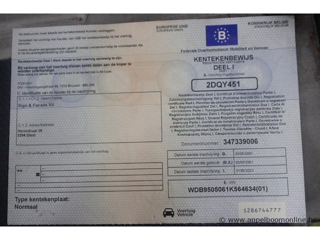 Mercedes-benz actros 1928/7.1, eerste inschrijving 2001-05-03, 347.882 km, manueel, mtm 19.000 kg, tarragewicht 10.470 kg, laadvermogen 8.455 kg, vrachtwagen met open laadbak en laadkraan, chassisnummer wdb9505061k564634, keuring geldig tot 09/05/2027 - afbeelding 13 van  21
