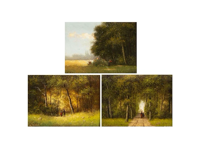 Merchie donat (1833-1886), three small landscapes with figures, oil on panel 13 x 17 cm. (5.12 x 6.69 in.) - afbeelding 1 van  11