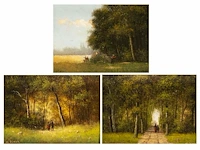 Merchie donat (1833-1886), three small landscapes with figures, oil on panel 13 x 17 cm. (5.12 x 6.69 in.)