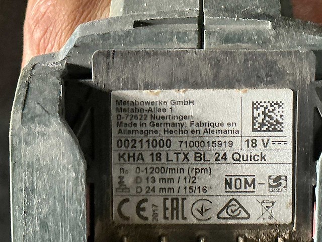 Metabo kha 18 ltx bl 24 quick accu klopboormachine - afbeelding 3 van  3
