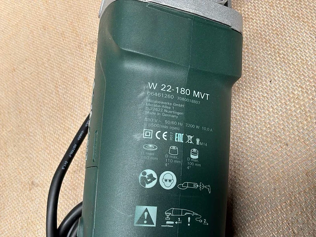 Metabo w 22-180 mvt haakse slijpmachine - afbeelding 2 van  5