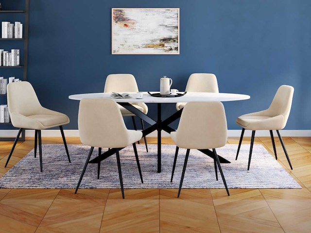 Metalen beenstoelen - beige fluweel (x6) - afbeelding 1 van  7