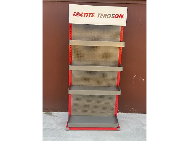 Metalen display-/winkelrek van loctite teroson - 4 laadvlakken/legplanken - afbeelding 1 van  6