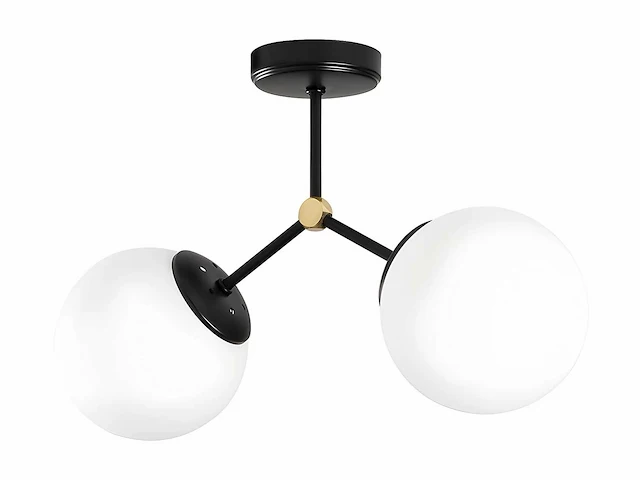 Metalen plafondlamp met 2 bollen - b. 44 x h. 28 cm - zwart-wit - afbeelding 2 van  4