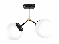 Metalen plafondlamp met 2 bollen - b. 44 x h. 28 cm - zwart-wit - afbeelding 2 van  4