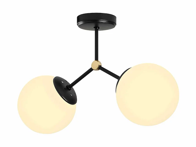Metalen plafondlamp met 2 bollen - b. 44 x h. 28 cm - zwart-wit - afbeelding 3 van  4