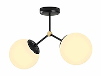 Metalen plafondlamp met 2 bollen - b. 44 x h. 28 cm - zwart-wit - afbeelding 3 van  4
