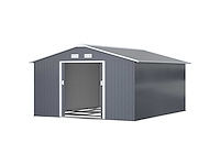 Metalen tuinschuur van 3,35m x 3,96m, opslagruimte met dubbele afsluitbare fietsdeur, tuingereedschap, donkergrijs - afbeelding 3 van  6