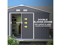 Metalen tuinschuur van 3,35m x 3,96m, opslagruimte met dubbele afsluitbare fietsdeur, tuingereedschap, donkergrijs - afbeelding 5 van  6