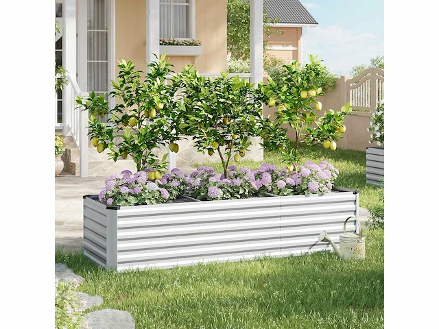 Metalen verhoogde tuin, buitengroentetuin, 238x80x56cm, zilver - afbeelding 1 van  8