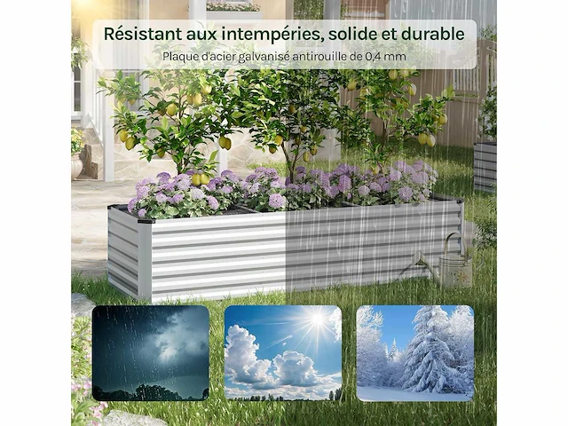 Metalen verhoogde tuin, buitengroentetuin, 238x80x56cm, zilver - afbeelding 5 van  8