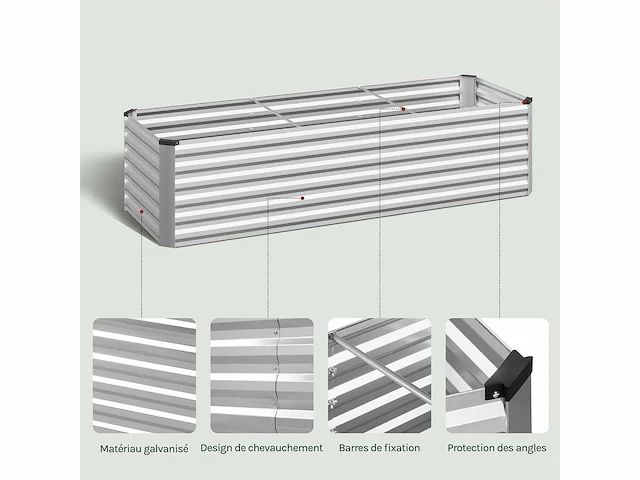 Metalen verhoogde tuin, buitengroentetuin, 238x80x56cm, zilver - afbeelding 6 van  8